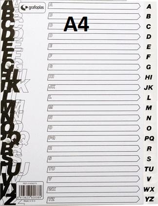 Juego de separador A4 de abecedario (A-Z), gris, pp