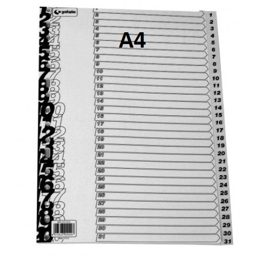 Juego de separadores A4 numricos del 1-31, gris