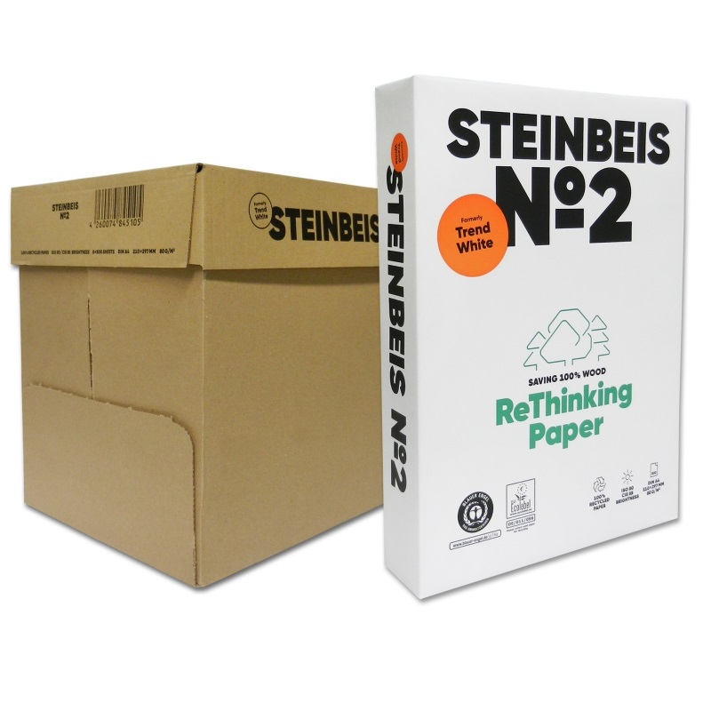 Papel reciclado de 80 grs A4 Steinbeis Trend White N2 ISO80, paquete 500h
