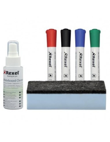 Kit pizarra blanca (4 rotuladores, borrador, spray limpiador) NOBO