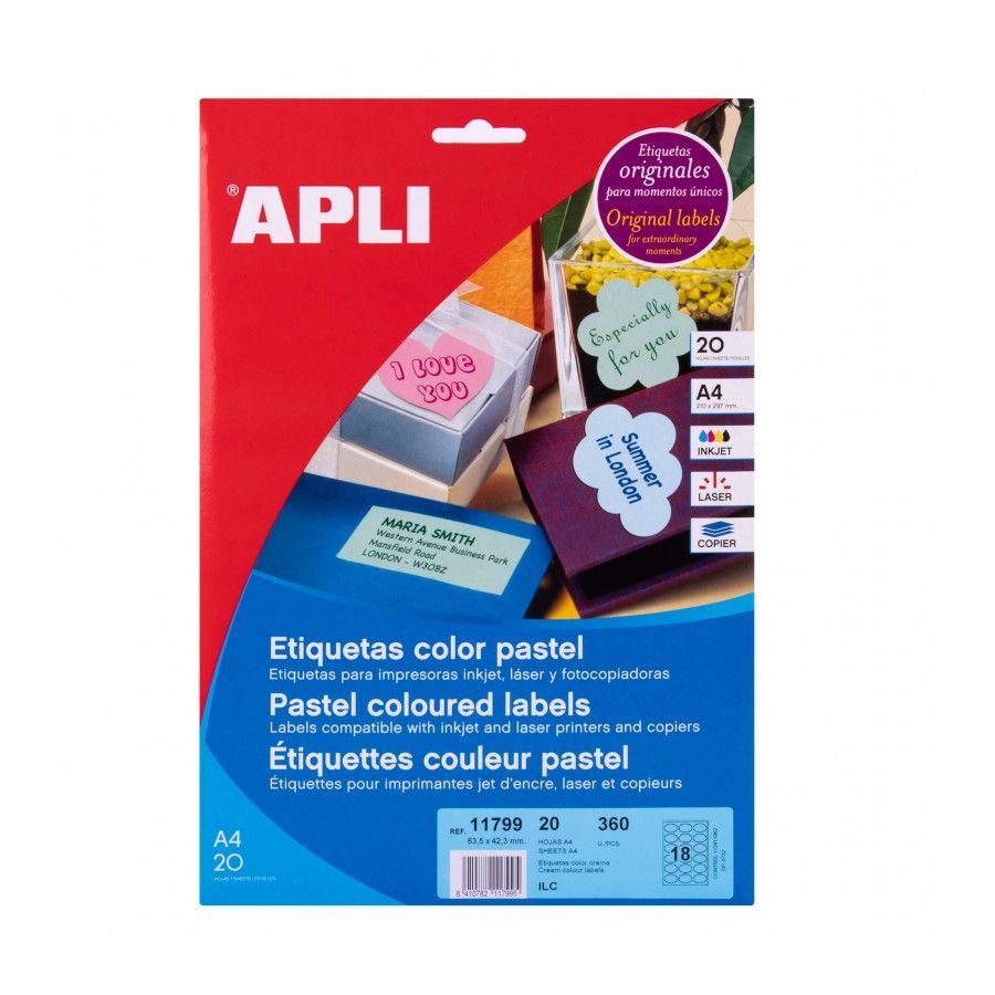 Etiquetas Apli crema permanentes 63,5 x 42,3 mm 20 hojas