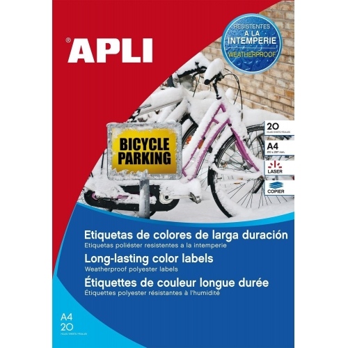 Etiquetas Apli amarillas resistentes intemperie 210 x 297 mm 20 hojas