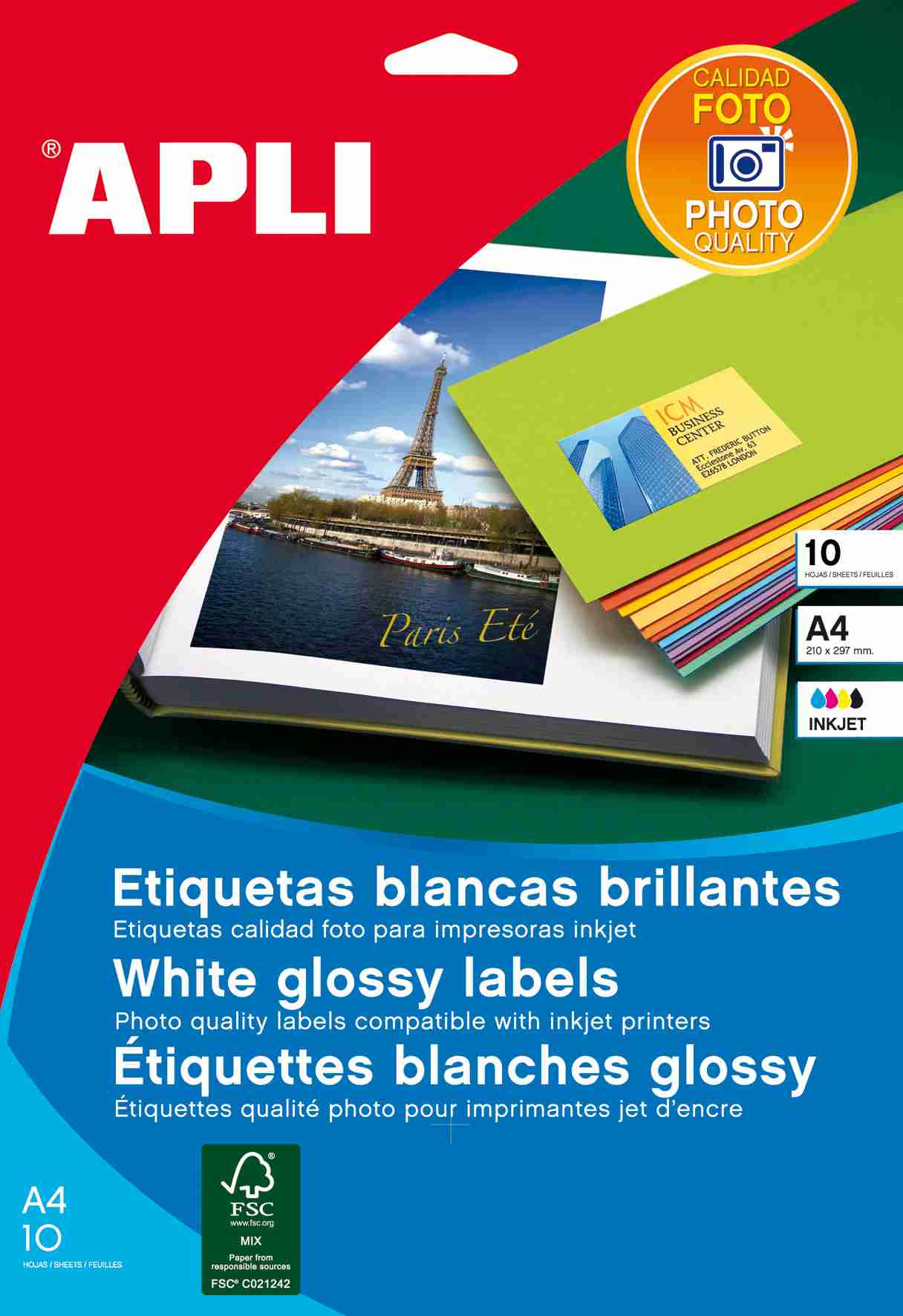 Etiquetas Apli blancas calidad foto 199,6 x 289,1 mm 10 hojas