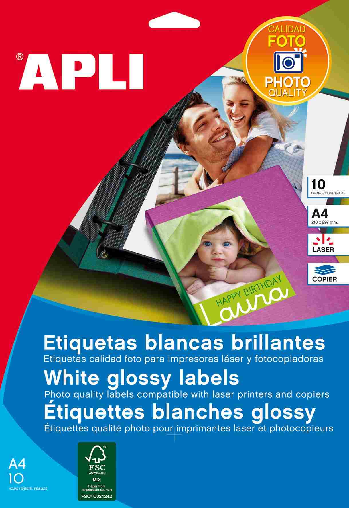 Etiquetas Apli blancas calidad foto para lser 199,6 x 289,1 mm 10 hojas
