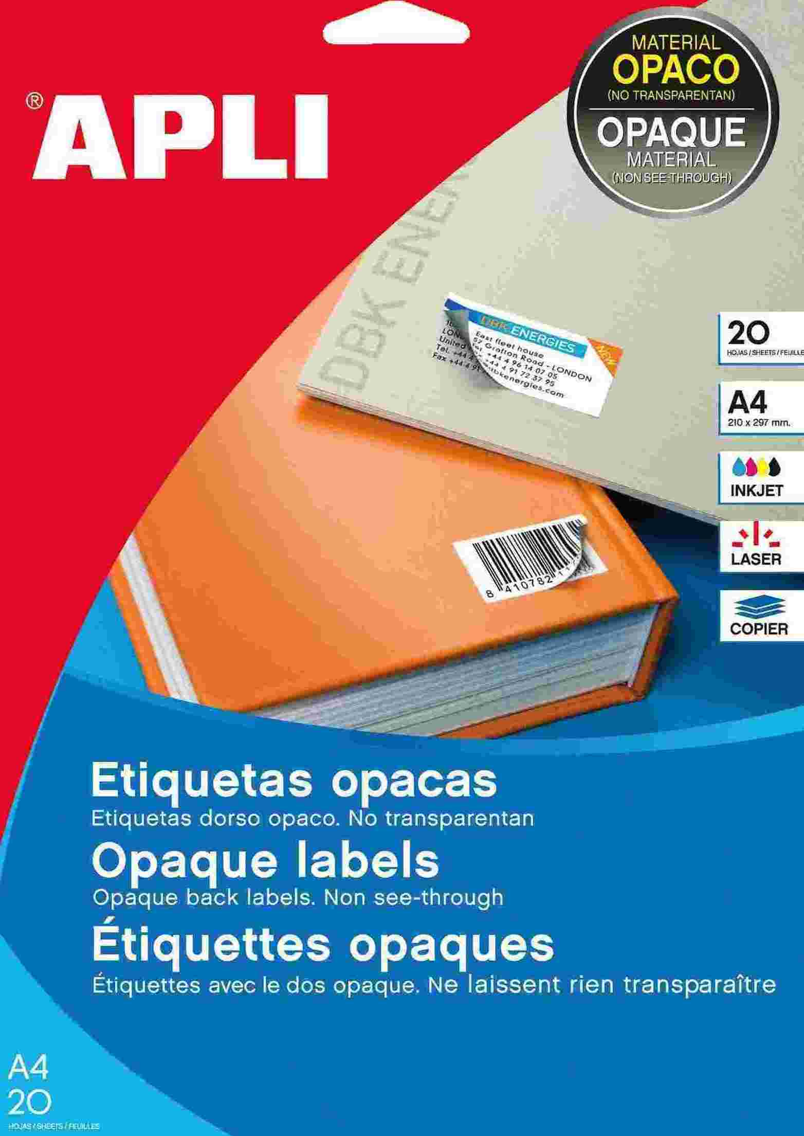 Etiquetas Apli blancas opacas 70 x 37 mm 20 hojas
