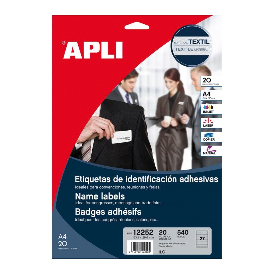 Etiquetas Apli textiles identificadoras removibles 63,5 x 29,6 mm 20 hojas