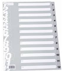 Juego de separadores folio numricos del 1-12, gris, pp