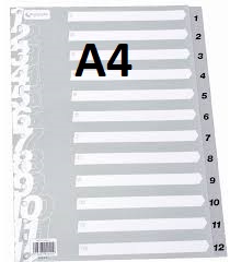 Juego de separadores A4 numricos del 1-12, gris