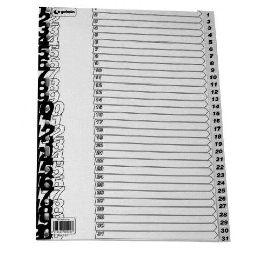 Juego de separadores Folio numricos del 1-31, gris