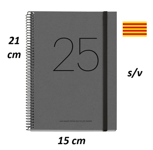 Agenda 2025 Miquelrius RECYCLED espiral tapa dura con goma PLUS 155x213 S/V NEGRA cataln